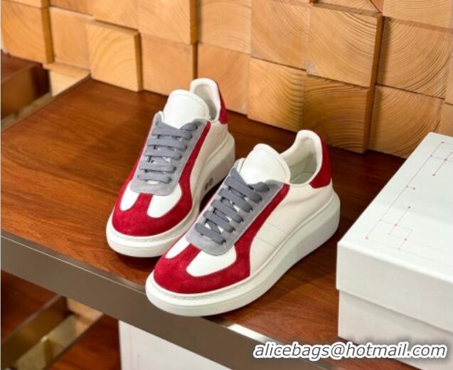 Shop Cheap Alexander McQueen Oversized Retro Sneakers in Calfskin and Suede White/Red 1114016