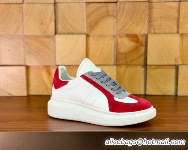 Shop Cheap Alexander McQueen Oversized Retro Sneakers in Calfskin and Suede White/Red 1114016