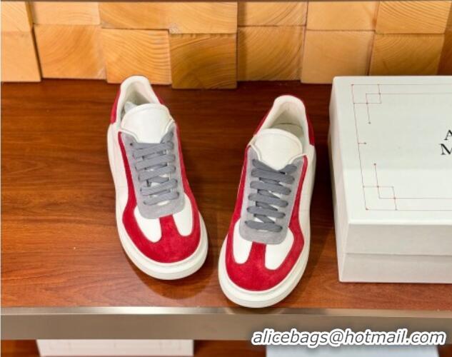 Shop Cheap Alexander McQueen Oversized Retro Sneakers in Calfskin and Suede White/Red 1114016