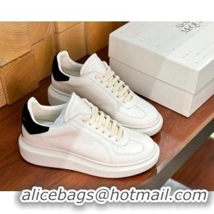 Charming Alexander McQueen Oversized Retro Sneakers in Matte Silky Calfskin White/Black Tab 1114017