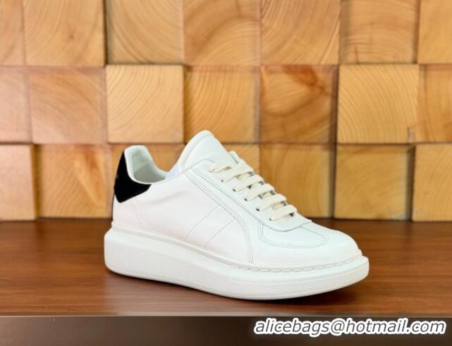 Charming Alexander McQueen Oversized Retro Sneakers in Matte Silky Calfskin White/Black Tab 1114017