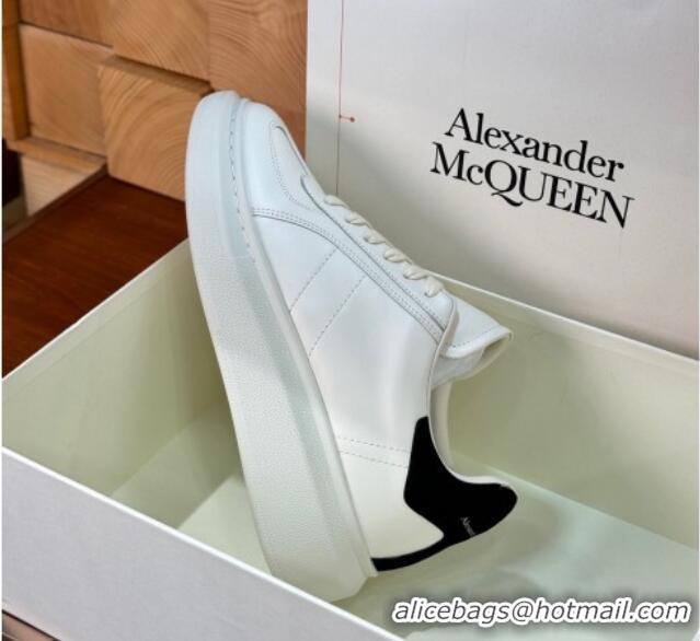 Charming Alexander McQueen Oversized Retro Sneakers in Matte Silky Calfskin White/Black Tab 1114017