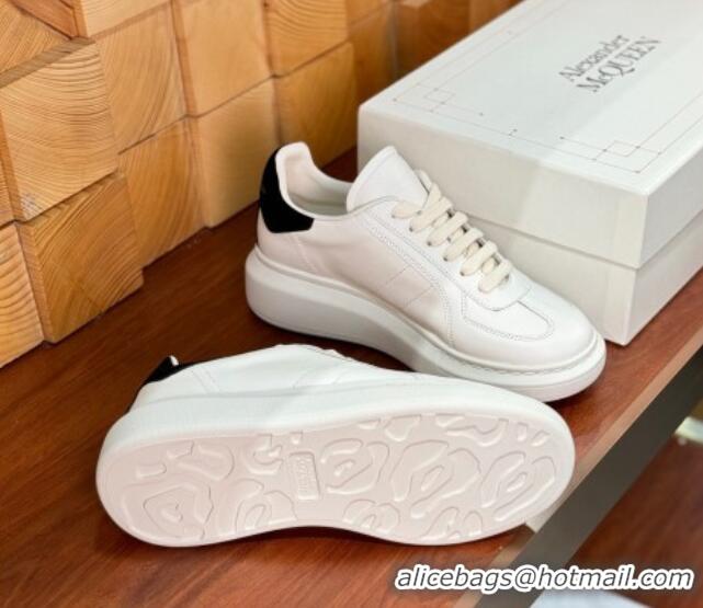 Charming Alexander McQueen Oversized Retro Sneakers in Matte Silky Calfskin White/Black Tab 1114017