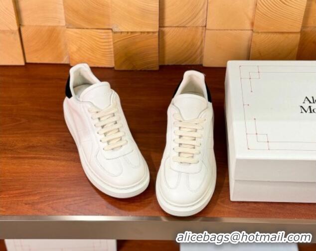 Charming Alexander McQueen Oversized Retro Sneakers in Matte Silky Calfskin White/Black Tab 1114017