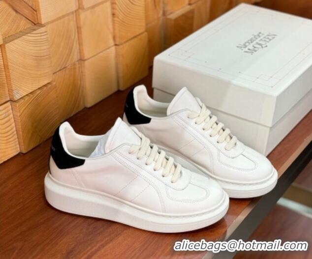 Charming Alexander McQueen Oversized Retro Sneakers in Matte Silky Calfskin White/Black Tab 1114017