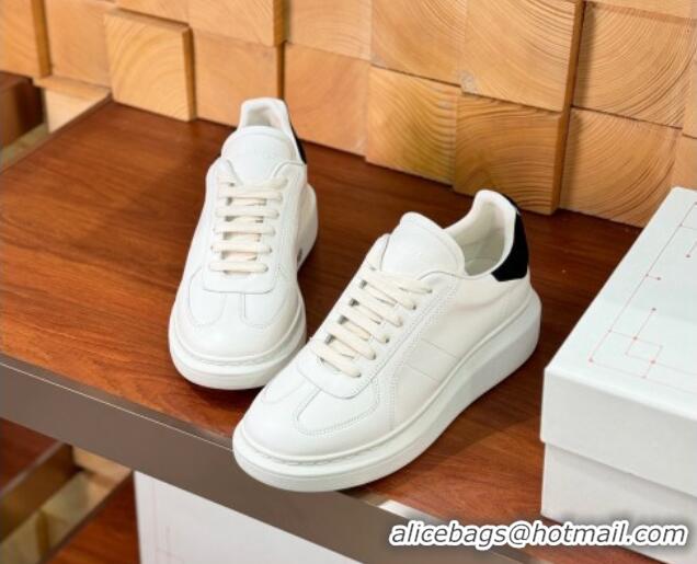 Charming Alexander McQueen Oversized Retro Sneakers in Matte Silky Calfskin White/Black Tab 1114017