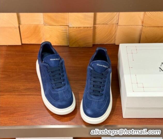 Top Design Alexander McQueen Oversized Retro Sneakers in Suede Dark Blue 1114018