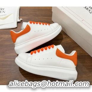 Hot Style Alexander McQueen Oversized Sneakers in Silky Calfskin and Grained Leather Heel Tab White/Orange 1225052