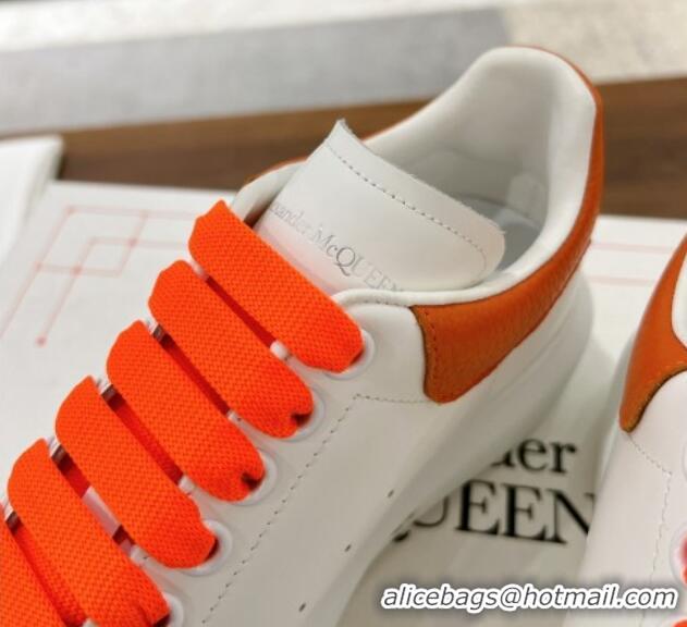 Hot Style Alexander McQueen Oversized Sneakers in Silky Calfskin and Grained Leather Heel Tab White/Orange 1225052