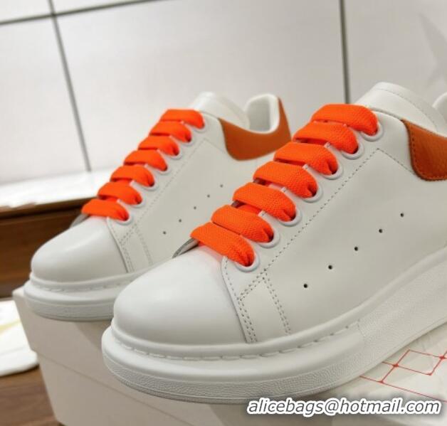 Hot Style Alexander McQueen Oversized Sneakers in Silky Calfskin and Grained Leather Heel Tab White/Orange 1225052