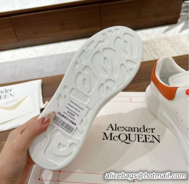 Hot Style Alexander McQueen Oversized Sneakers in Silky Calfskin and Grained Leather Heel Tab White/Orange 1225052