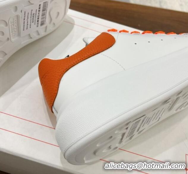 Hot Style Alexander McQueen Oversized Sneakers in Silky Calfskin and Grained Leather Heel Tab White/Orange 1225052