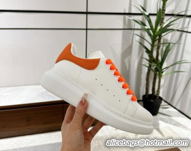 Hot Style Alexander McQueen Oversized Sneakers in Silky Calfskin and Grained Leather Heel Tab White/Orange 1225052