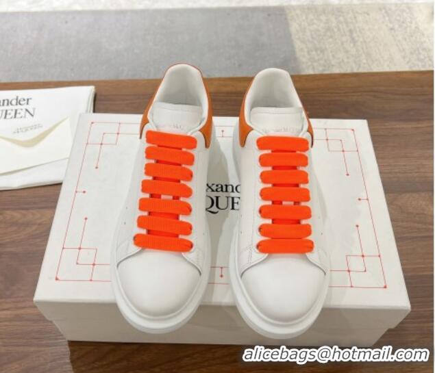 Hot Style Alexander McQueen Oversized Sneakers in Silky Calfskin and Grained Leather Heel Tab White/Orange 1225052