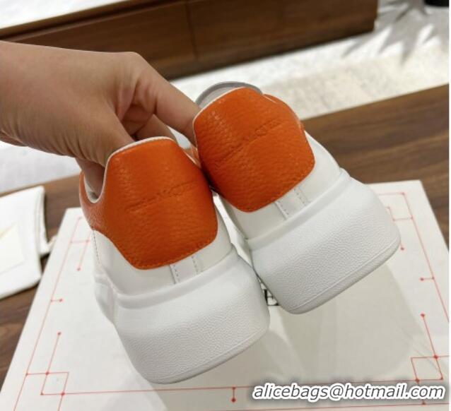 Hot Style Alexander McQueen Oversized Sneakers in Silky Calfskin and Grained Leather Heel Tab White/Orange 1225052