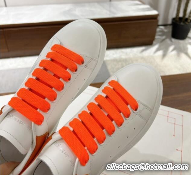 Hot Style Alexander McQueen Oversized Sneakers in Silky Calfskin and Grained Leather Heel Tab White/Orange 1225052