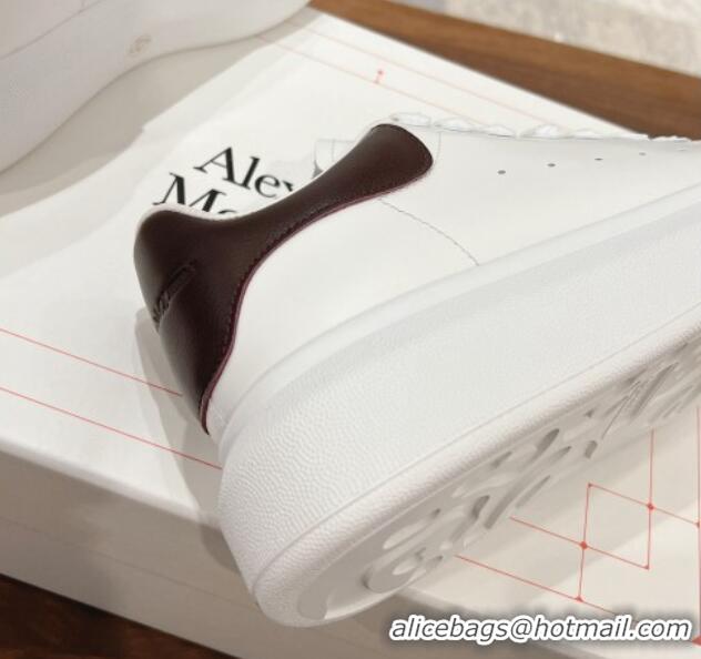 Luxury Alexander McQueen Oversized Sneakers in Silky Calfskin and Grained Leather Heel Tab Dark Burgundy 225054