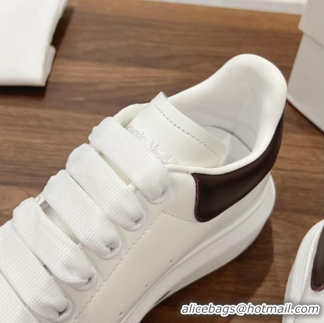 Luxury Alexander McQueen Oversized Sneakers in Silky Calfskin and Grained Leather Heel Tab Dark Burgundy 225054