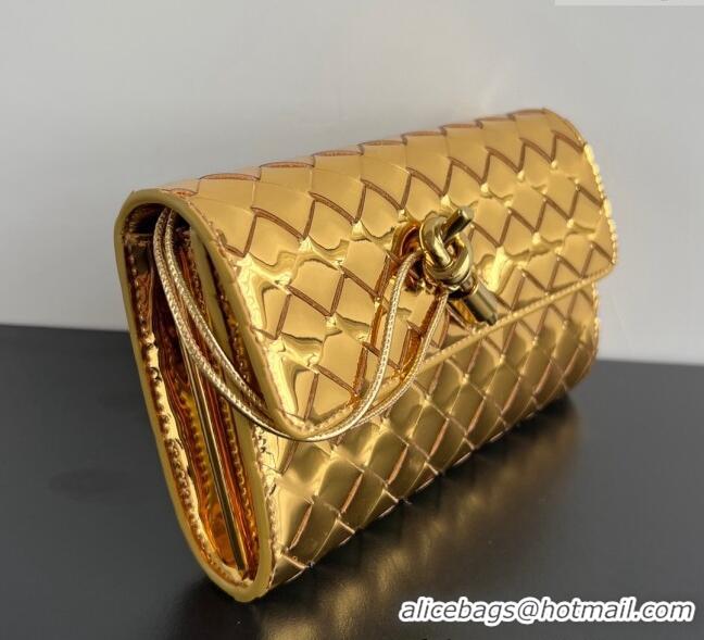 Inexpensive Bottega Veneta Andiamo Large Wallet in Intrecciato Leather 741504 Gold 2024