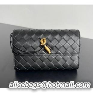 Most Popular Bottega Veneta Andiamo Large Wallet in Intrecciato Leather 741504 Black 2024