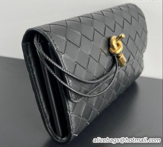 Most Popular Bottega Veneta Andiamo Large Wallet in Intrecciato Leather 741504 Black 2024