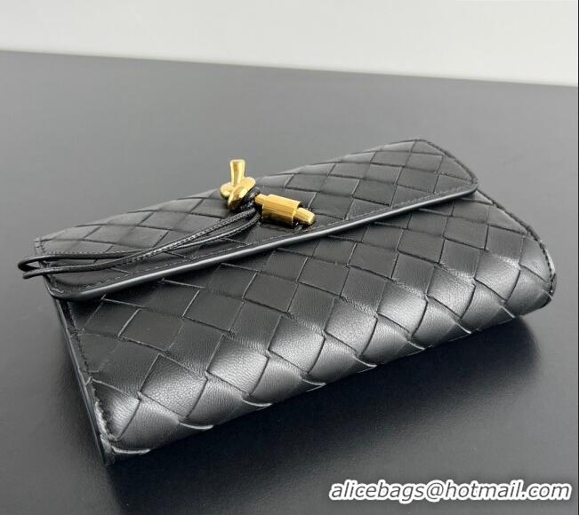 Most Popular Bottega Veneta Andiamo Large Wallet in Intrecciato Leather 741504 Black 2024