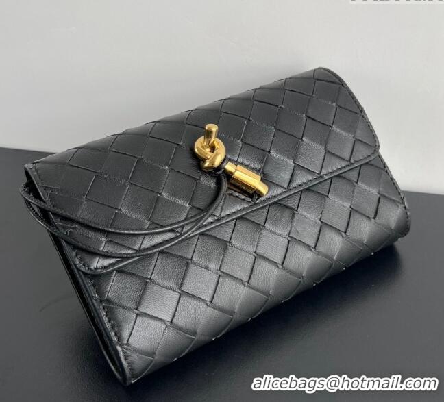 Most Popular Bottega Veneta Andiamo Large Wallet in Intrecciato Leather 741504 Black 2024