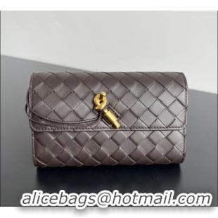 Luxury Cheap Bottega Veneta Andiamo Large Wallet in Intrecciato Leather 741504 Fondant Brown 2024