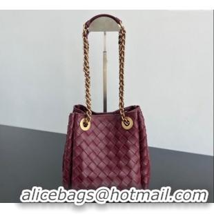 Shop Discount Bottega Veneta Small Parachute Chain Bag in Intrecciato Leather 817175 Burgundy 2024