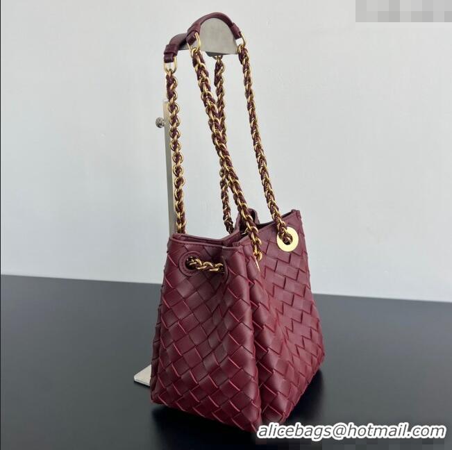 Shop Discount Bottega Veneta Small Parachute Chain Bag in Intrecciato Leather 817175 Burgundy 2024