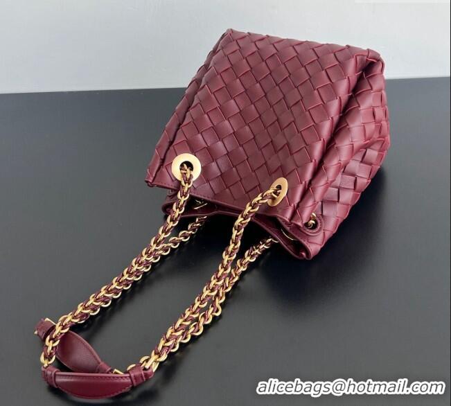 Shop Discount Bottega Veneta Small Parachute Chain Bag in Intrecciato Leather 817175 Burgundy 2024