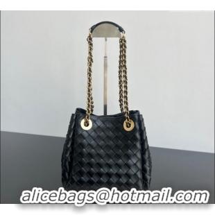 Good Taste Bottega Veneta Small Parachute Chain Bag in Intrecciato Leather 817175 Black 2024