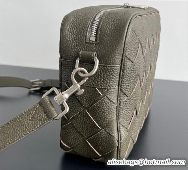 Super Quality Bottega Veneta Mens Intrecciato Leather Camera Bag 755925 Green 2024