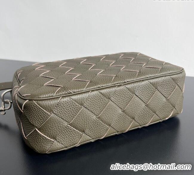 Super Quality Bottega Veneta Mens Intrecciato Leather Camera Bag 755925 Green 2024