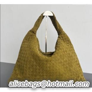 Super Quality Bottega Veneta Large Hop Hobo Bag Intrecciato Suede 763970 Olive Green 2024