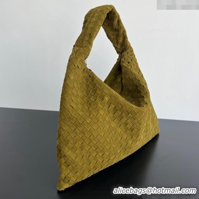 Super Quality Bottega Veneta Large Hop Hobo Bag Intrecciato Suede 763970 Olive Green 2024