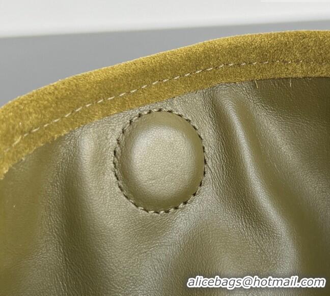 Super Quality Bottega Veneta Large Hop Hobo Bag Intrecciato Suede 763970 Olive Green 2024