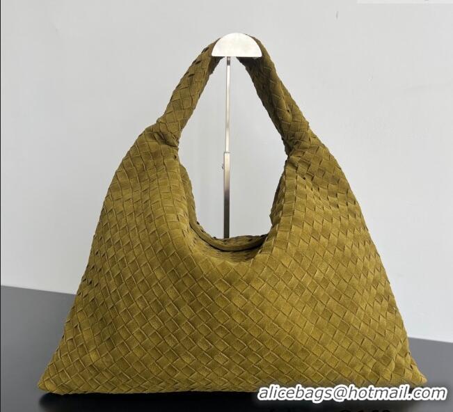 Super Quality Bottega Veneta Large Hop Hobo Bag Intrecciato Suede 763970 Olive Green 2024