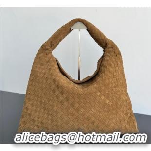 Luxurious Bottega Veneta Large Hop Hobo Bag Intrecciato Suede 763970 Light Brown 2024