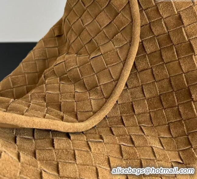 Luxurious Bottega Veneta Large Hop Hobo Bag Intrecciato Suede 763970 Light Brown 2024