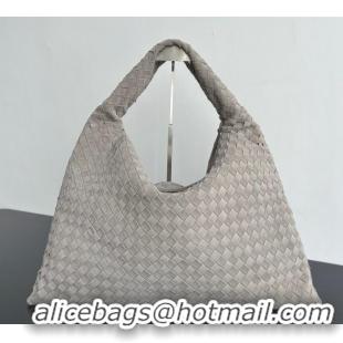 Most Popular Bottega Veneta Large Hop Hobo Bag Intrecciato Suede 763970 Grey 2024