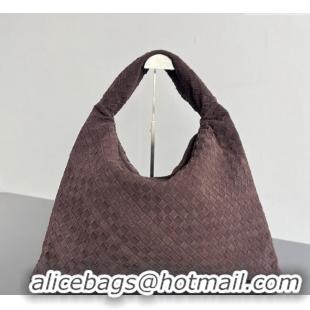 Top Design Bottega Veneta Large Hop Hobo Bag Intrecciato Suede 763970 Fondant Brown 2024