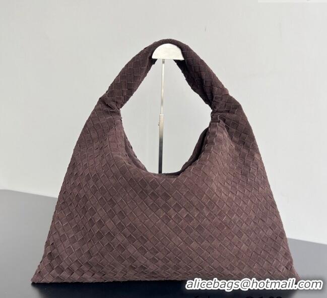 Top Design Bottega Veneta Large Hop Hobo Bag Intrecciato Suede 763970 Fondant Brown 2024