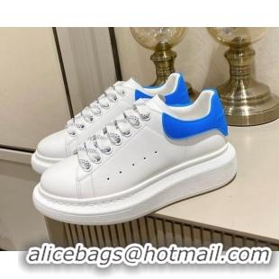 Stylish Alexander McQueen Oversized Sneakers in Silky Calfskin and Rubber Heel Tab White/Sky Blue 225057