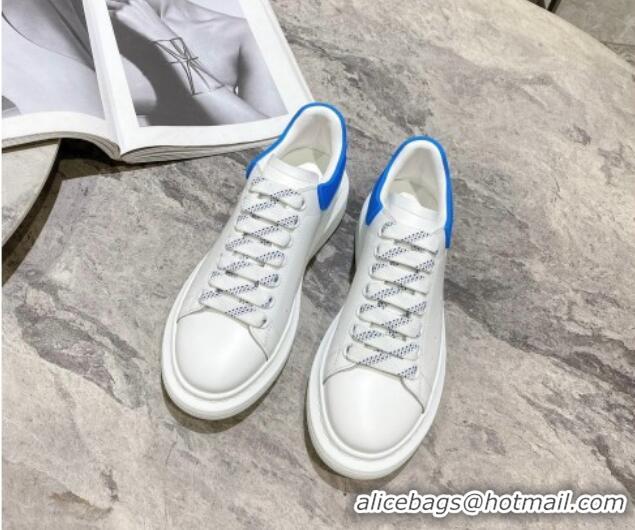 Stylish Alexander McQueen Oversized Sneakers in Silky Calfskin and Rubber Heel Tab White/Sky Blue 225057