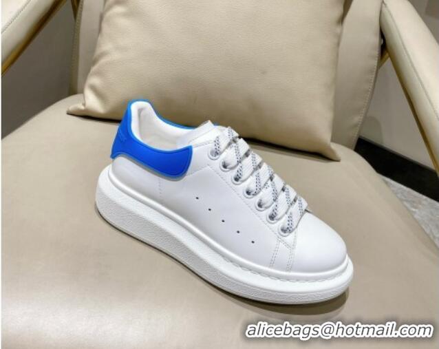 Stylish Alexander McQueen Oversized Sneakers in Silky Calfskin and Rubber Heel Tab White/Sky Blue 225057