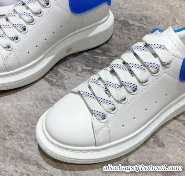 Stylish Alexander McQueen Oversized Sneakers in Silky Calfskin and Rubber Heel Tab White/Sky Blue 225057