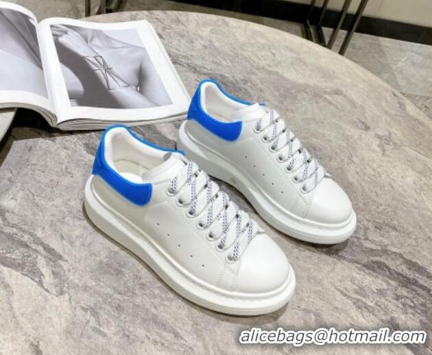 Stylish Alexander McQueen Oversized Sneakers in Silky Calfskin and Rubber Heel Tab White/Sky Blue 225057