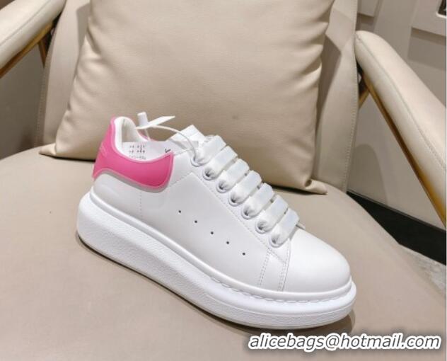 Sophisticated Alexander McQueen Oversized Sneakers in Silky Calfskin and Rubber Heel Tab White/Pink 1225058