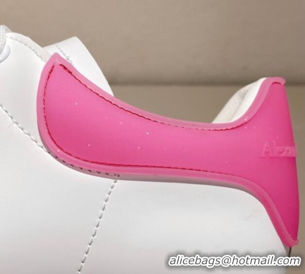 Sophisticated Alexander McQueen Oversized Sneakers in Silky Calfskin and Rubber Heel Tab White/Pink 1225058